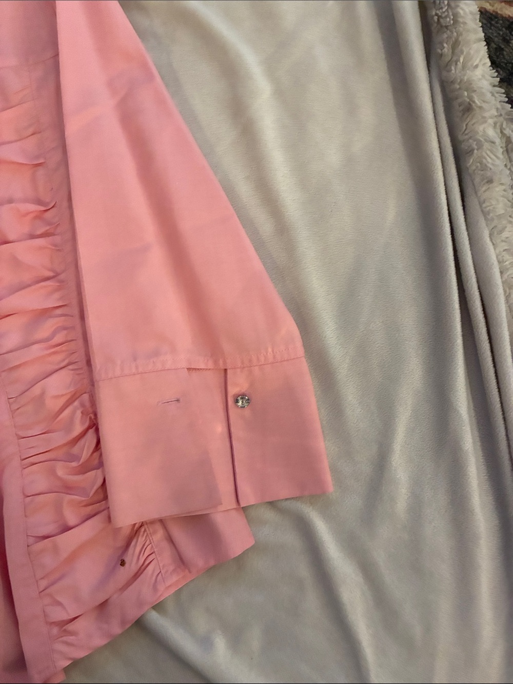 Tracy M Pink Ruffle-Front Button Down Shirt - Picture 2 of 4
